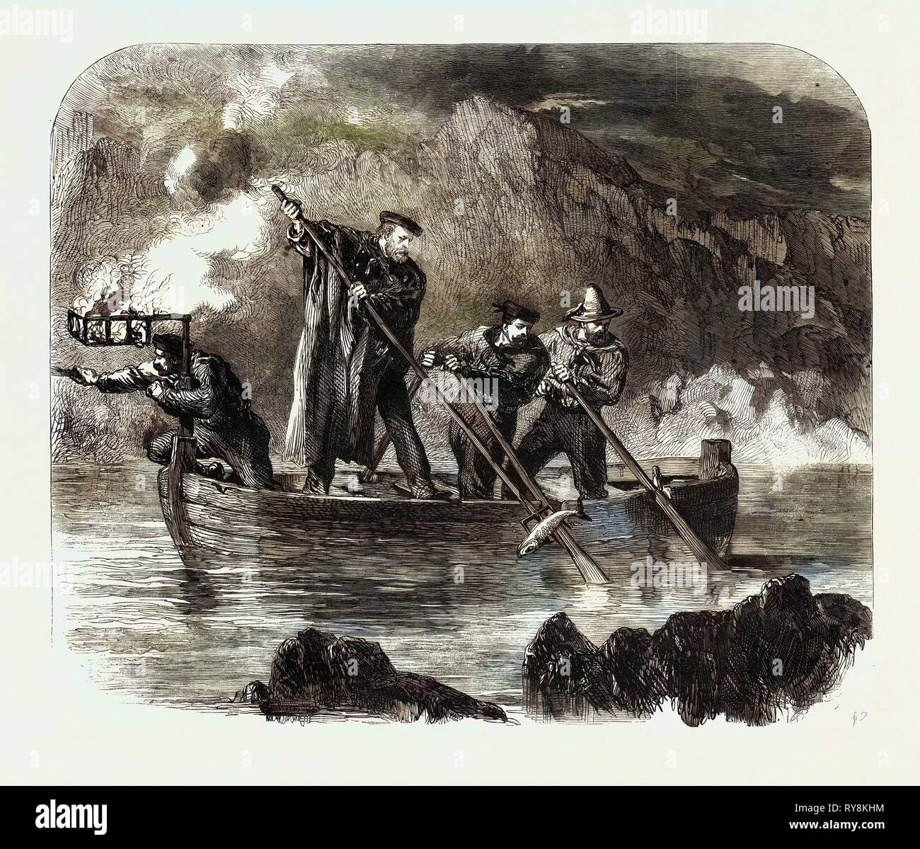 General Garibaldi infilzare i pesci di notte fuori Caprera Foto Stock