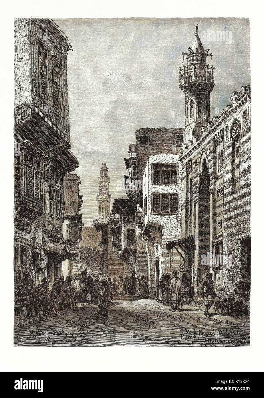 STREET IN CAIRO. Egitto, incisione 1879 Foto Stock