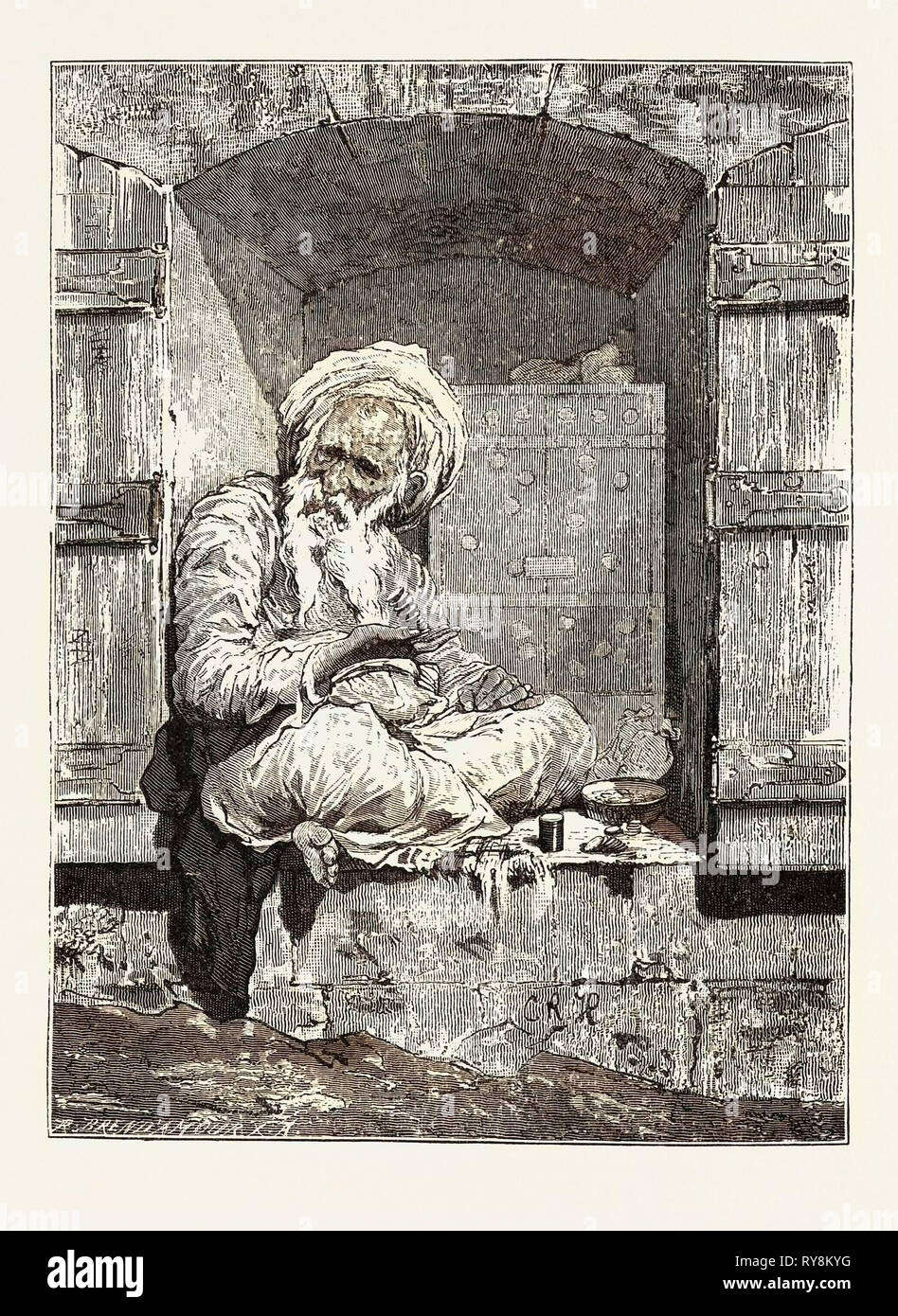 Denaro ebraico-CHANGER. Egitto, incisione 1879 Foto Stock