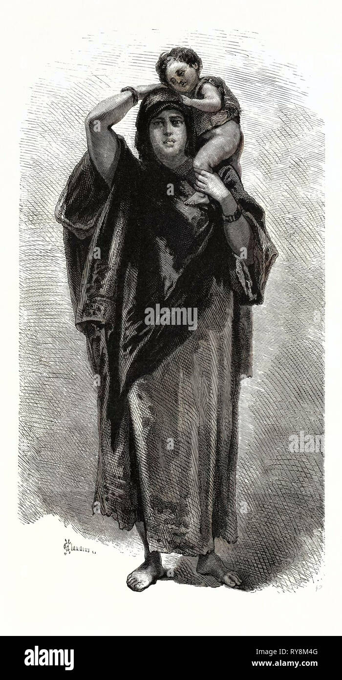 Donna fellah di Karnak. Egitto, incisione 1879 Foto Stock
