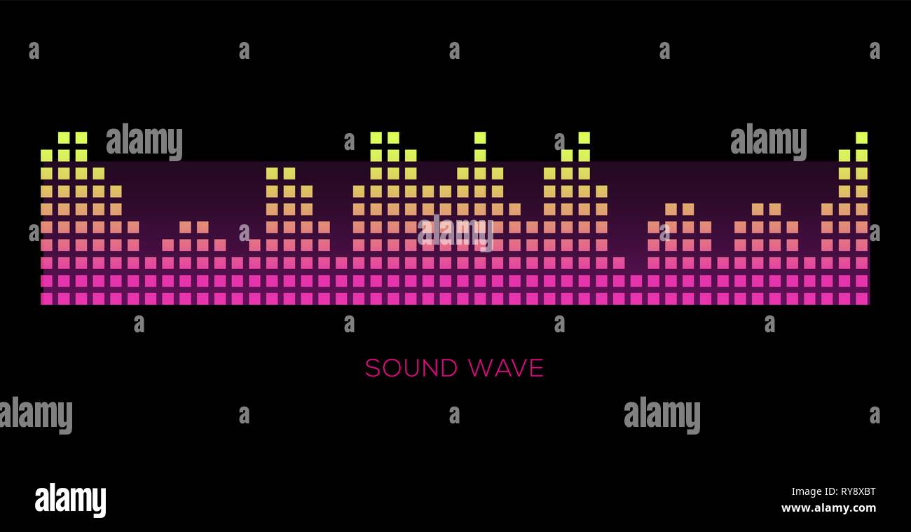 Colorato onde sonore su sfondo nero impostato, lettore audio, equalizzatore Illustrazione Vettoriale