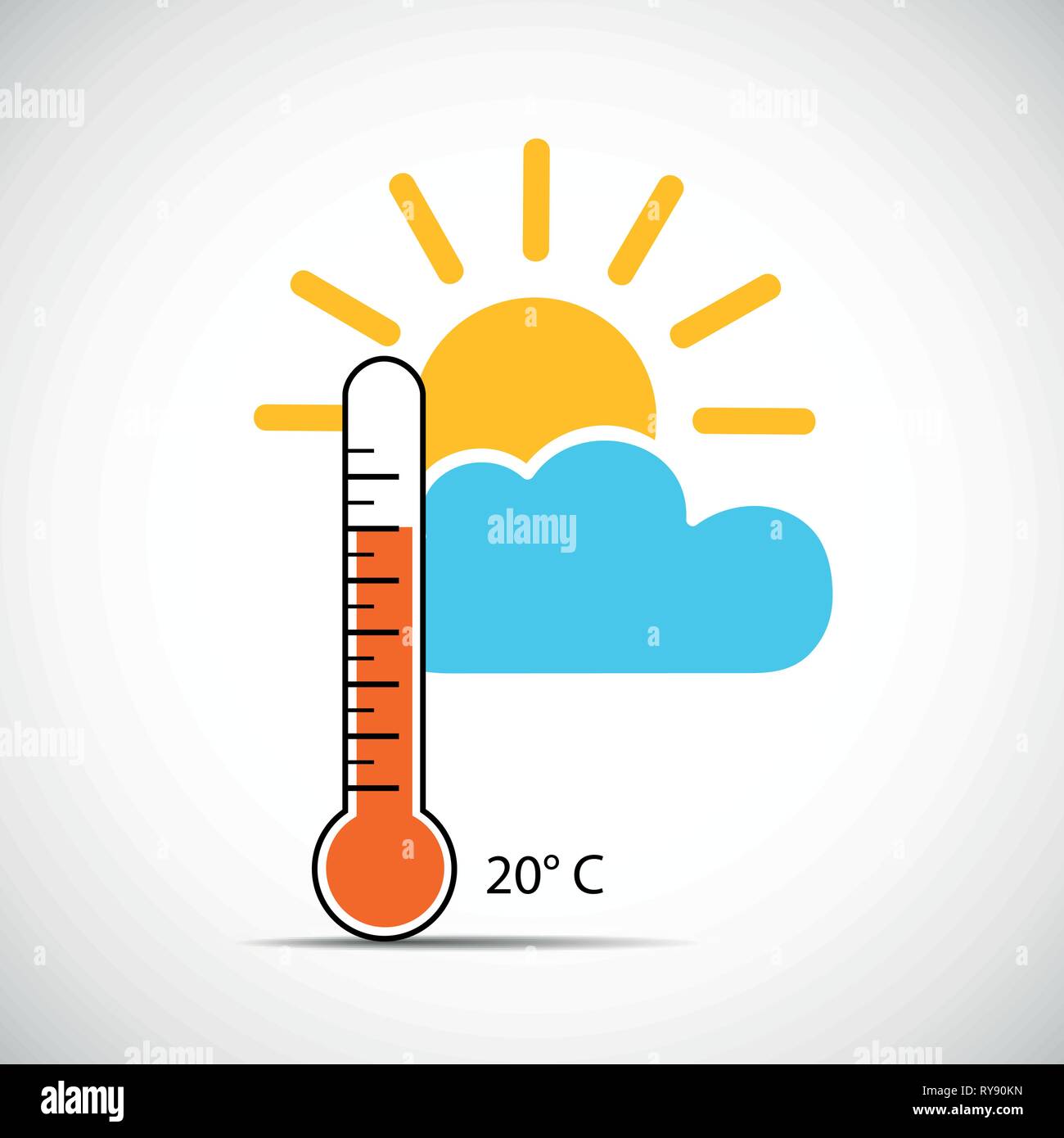 Termometro di calore icona 20 gradi sping meteo con sole illustrazione vettoriale EPS10 Illustrazione Vettoriale