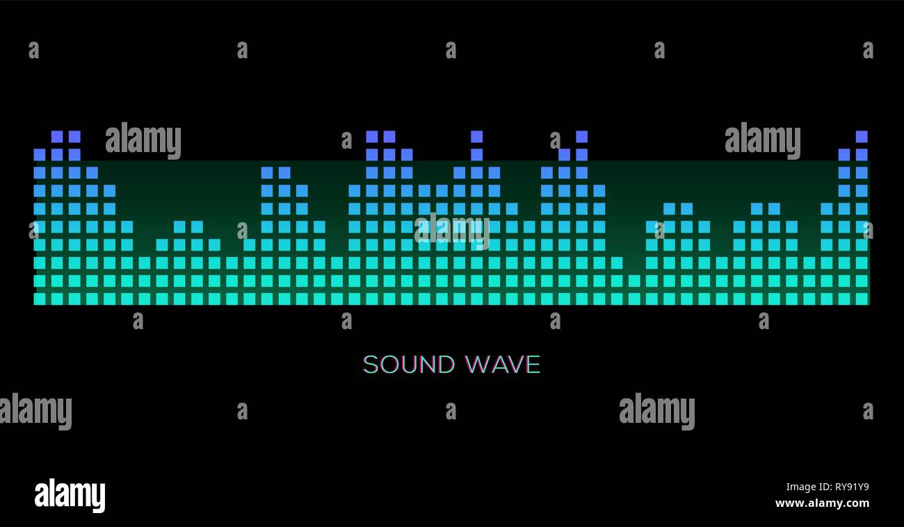 Colorato onde sonore su sfondo nero impostato, lettore audio, equalizzatore Illustrazione Vettoriale