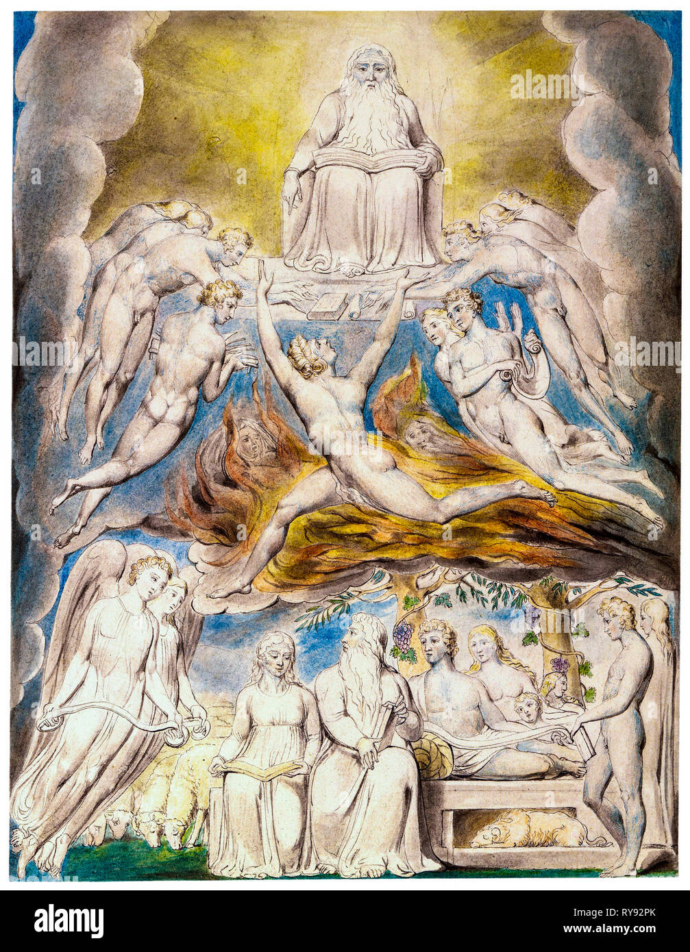 Satana davanti al Trono di Dio, dipinto ad acqua su penna e inchiostro di William Blake, 1805 Foto Stock