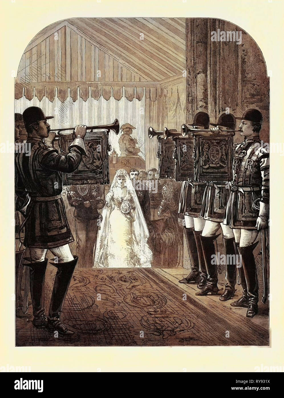 Il matrimonio di S.A.R. Il duca di Connaught a Windsor: Stato trombettieri annunciando l'approccio della sposa 1879 Foto Stock