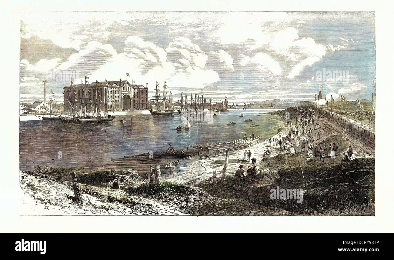 La nuova ferrovia Steamboat Docks Barrow-in-Furness North Lancashire Regno Unito 1867 Foto Stock