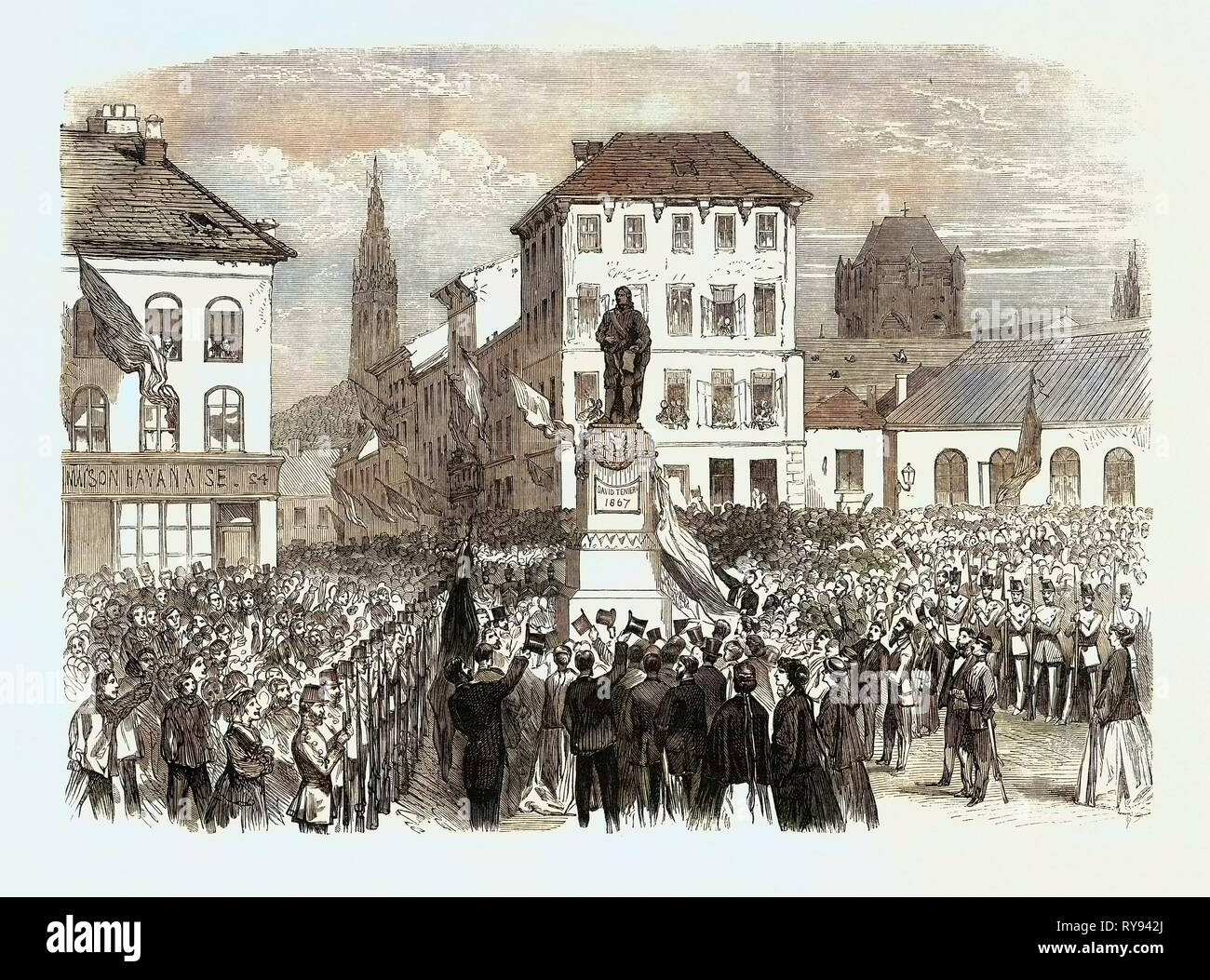 Inaugurazione della statua di Teniers ad Anversa in Belgio 1867 Foto Stock
