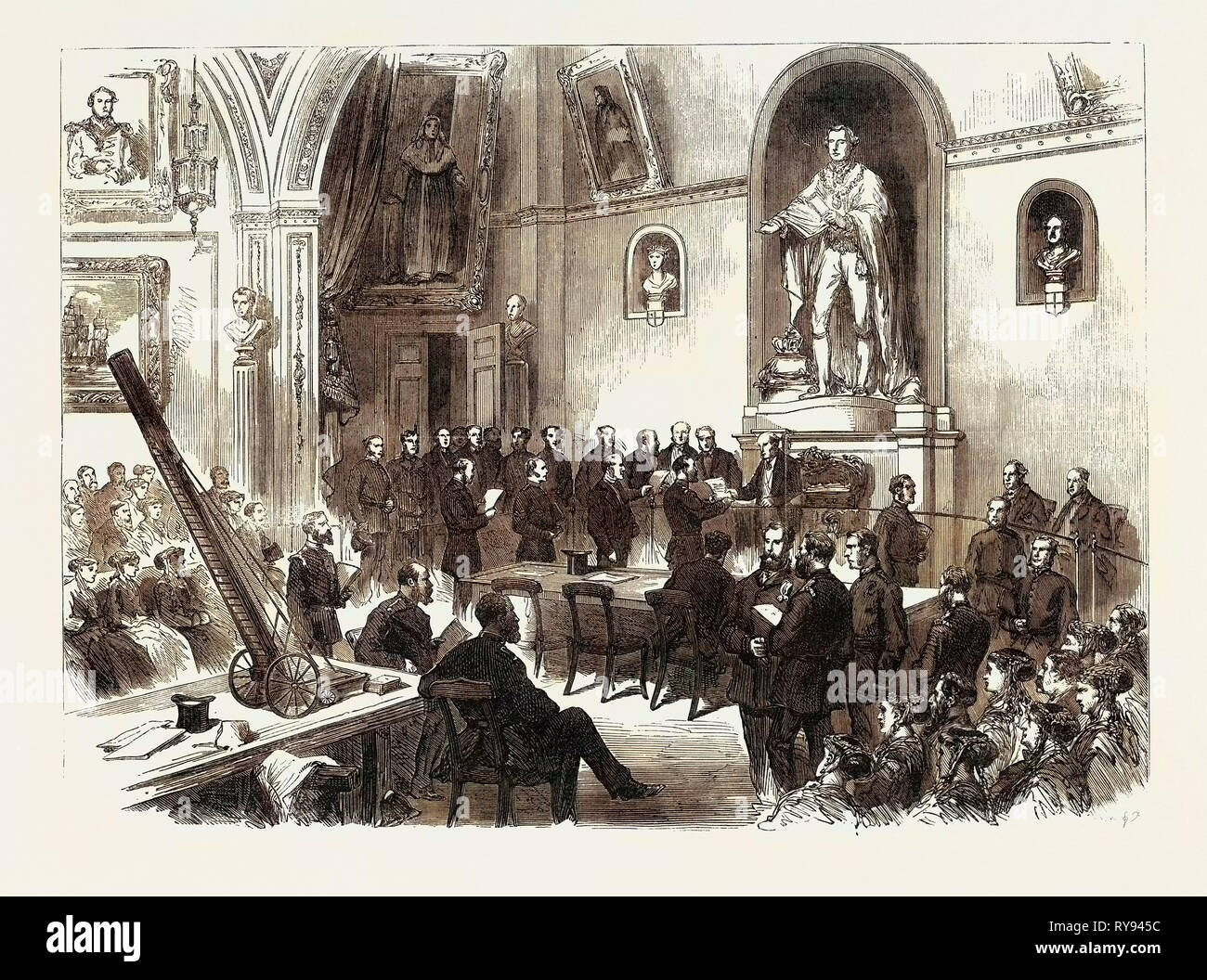 Il Sindaco al Guildhall presentando le ricompense per salvare la vita dal fuoco Londra Regno Unito 1867 Foto Stock