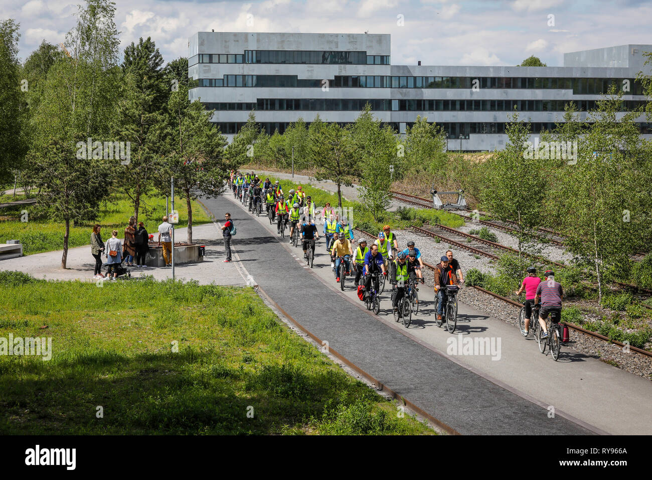 Essen, la zona della Ruhr, Renania settentrionale-Vestfalia, Germania - la città in bicicletta, escursioni in bicicletta per un buon clima, evento, la campagna del clima alleanza, qui arrivo sul Foto Stock