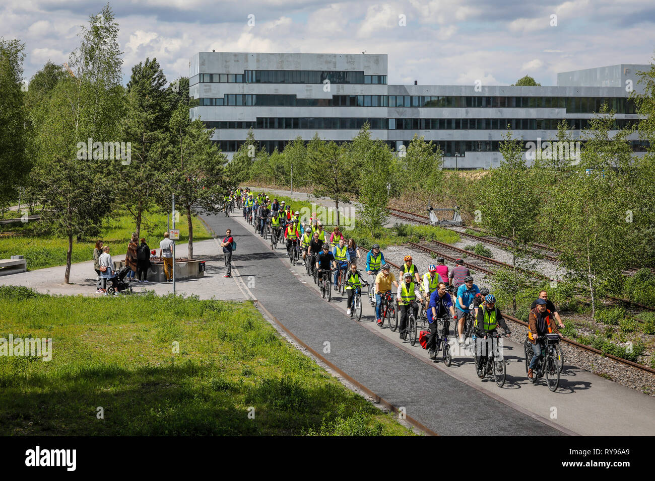 Essen, la zona della Ruhr, Renania settentrionale-Vestfalia, Germania - la città in bicicletta, escursioni in bicicletta per un buon clima, evento, la campagna del clima alleanza, qui arrivo sul Foto Stock