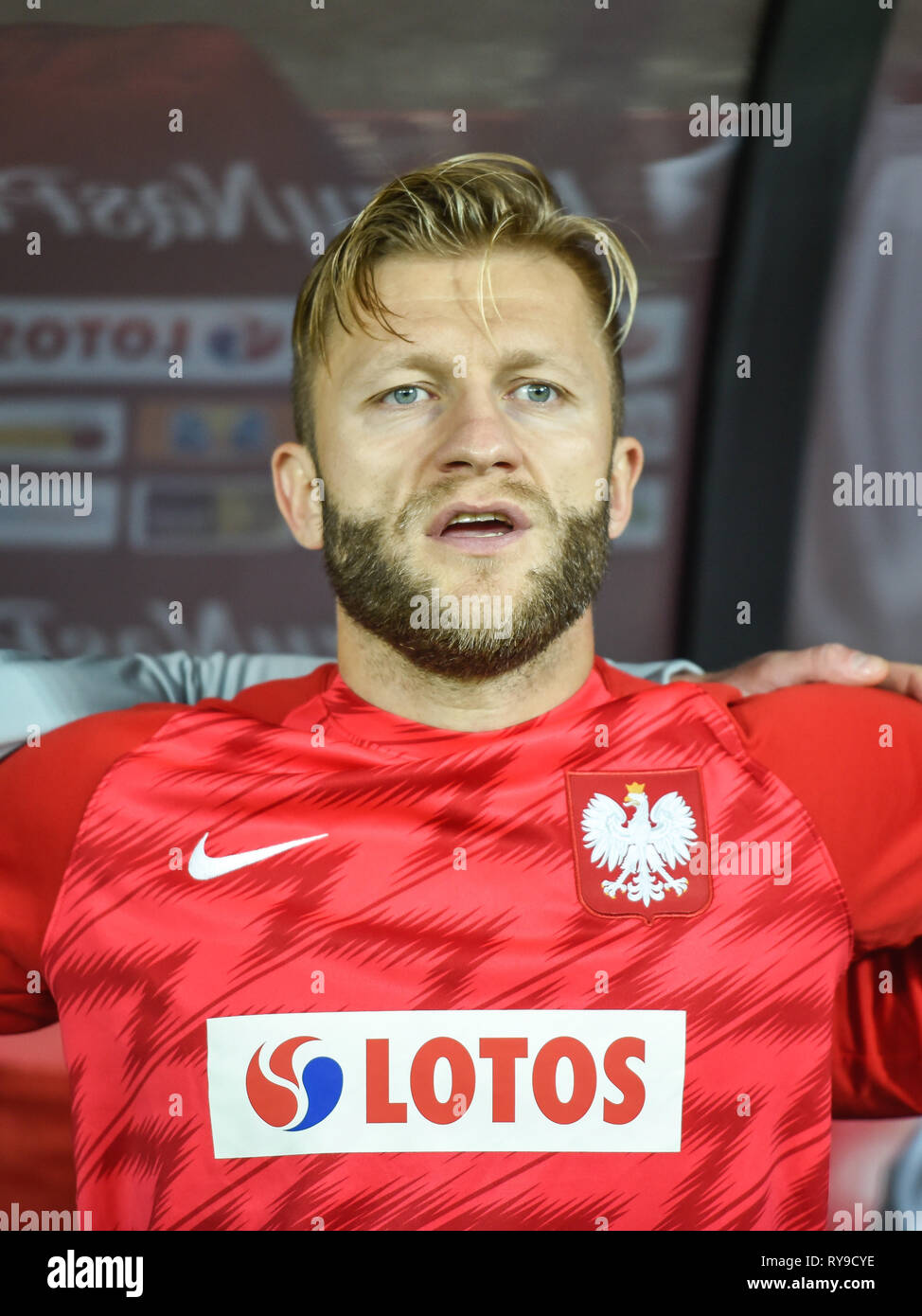 CHORZOW, Polonia - 11 ottobre 2018: Nazioni Football League Division un gruppo 3 corrisponde la Polonia Portogallo vs 2:3 . Nella foto Jakub Blaszczykowski. Foto Stock