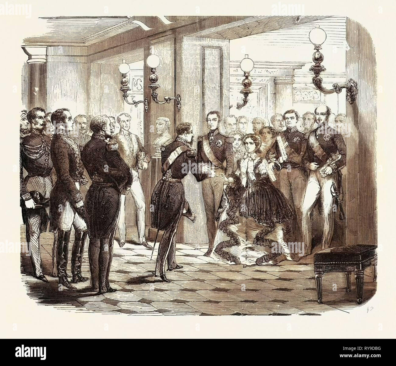 Ricezione di il Duca e la Duchessa di Brabant nel castello di Saint Cloud, Ottobre 12, 1855, Francia. Incisione Foto Stock
