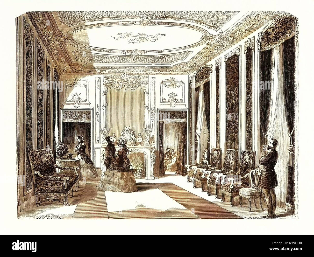 La lounge dell'Imperatrice. Parigi, Francia, Exposition Universelle. Una esposizione internazionale sulla Champs-Elysees nel 1855, costituito da un industriale e un Beaux Arts Exposition. Incisione Foto Stock