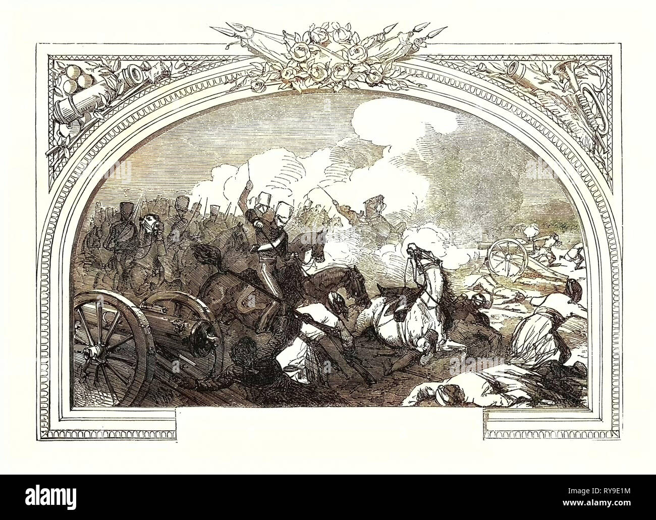 Battaglia di Ferozeshah, (Lord Gough,), Dicembre 21st, 1845, tra gli inglesi e i sikh, presso il villaggio di Ferozeshah in Punjab. Gli inglesi erano guidati da Sir Hugh Gough e governatore generale Sir Henry Hardinge, mentre i sikh erano guidati da Lal Singh. India Foto Stock