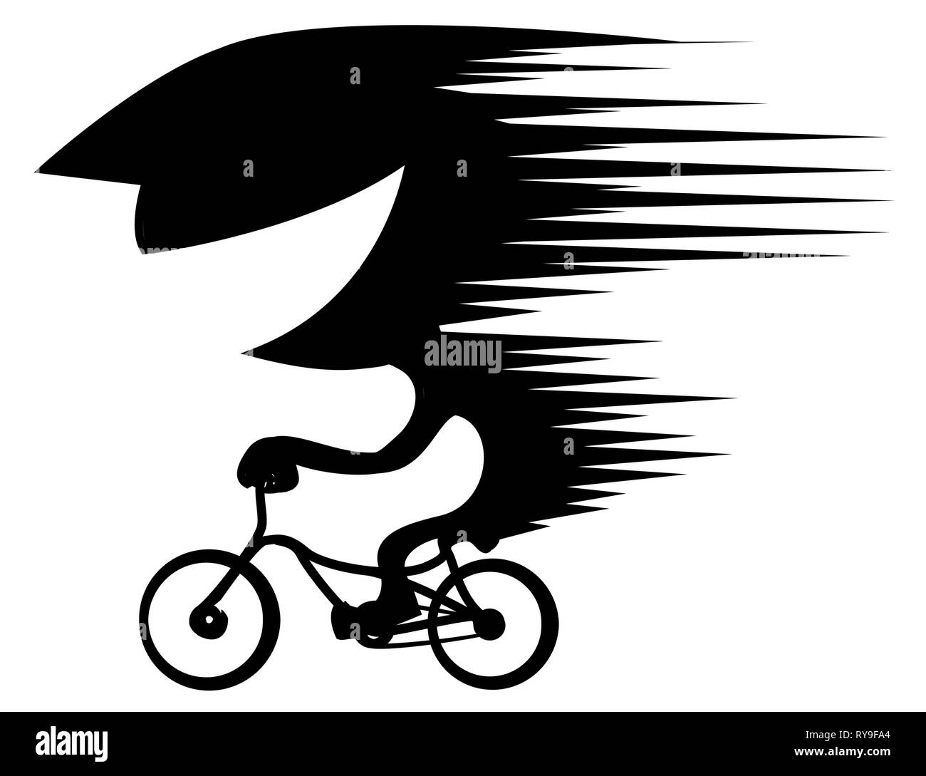 Bike high speed riding felice figura silhouette stencil simbolo nero, illustrazione vettoriale, orizzontale su bianco, isolato Illustrazione Vettoriale