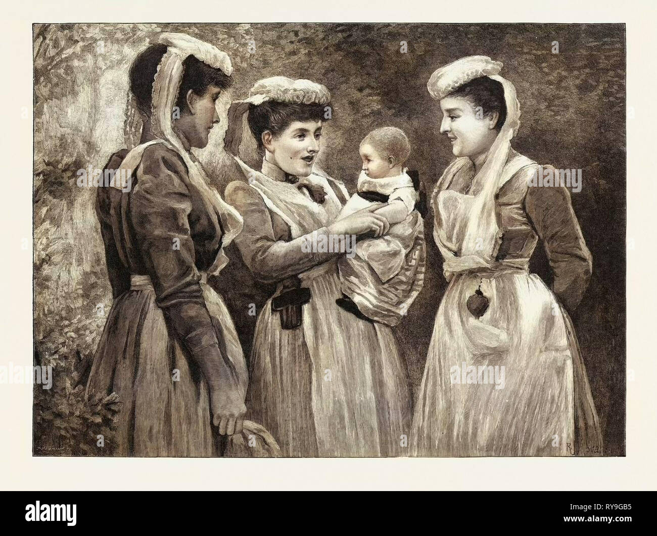 Il Pet dell'ospedale infermieri, Era Vittoriana pittore, UK, 1893 l'incisione Foto Stock