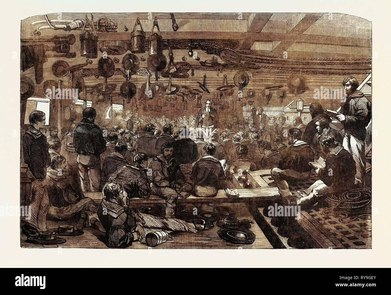 Domenica mattina il servizio divino a bordo di "Caesar,' in la flotta del Baltico Foto Stock