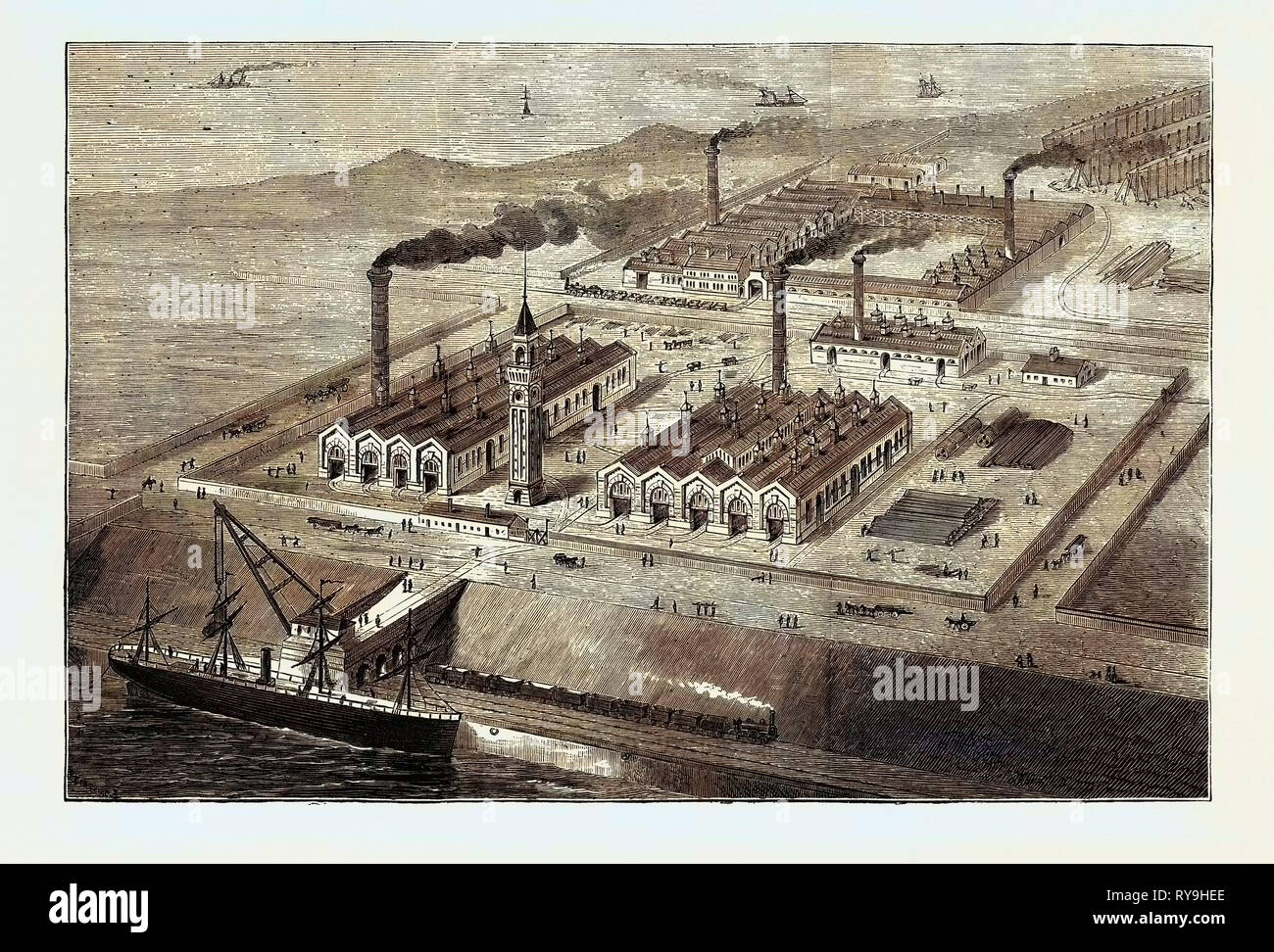 Barrow-in-Furness: la sua storia e le sue industrie, riunione del ferro e acciaio istituto: il ferro nave cantiere, Settembre 12, 1874, REGNO UNITO Foto Stock