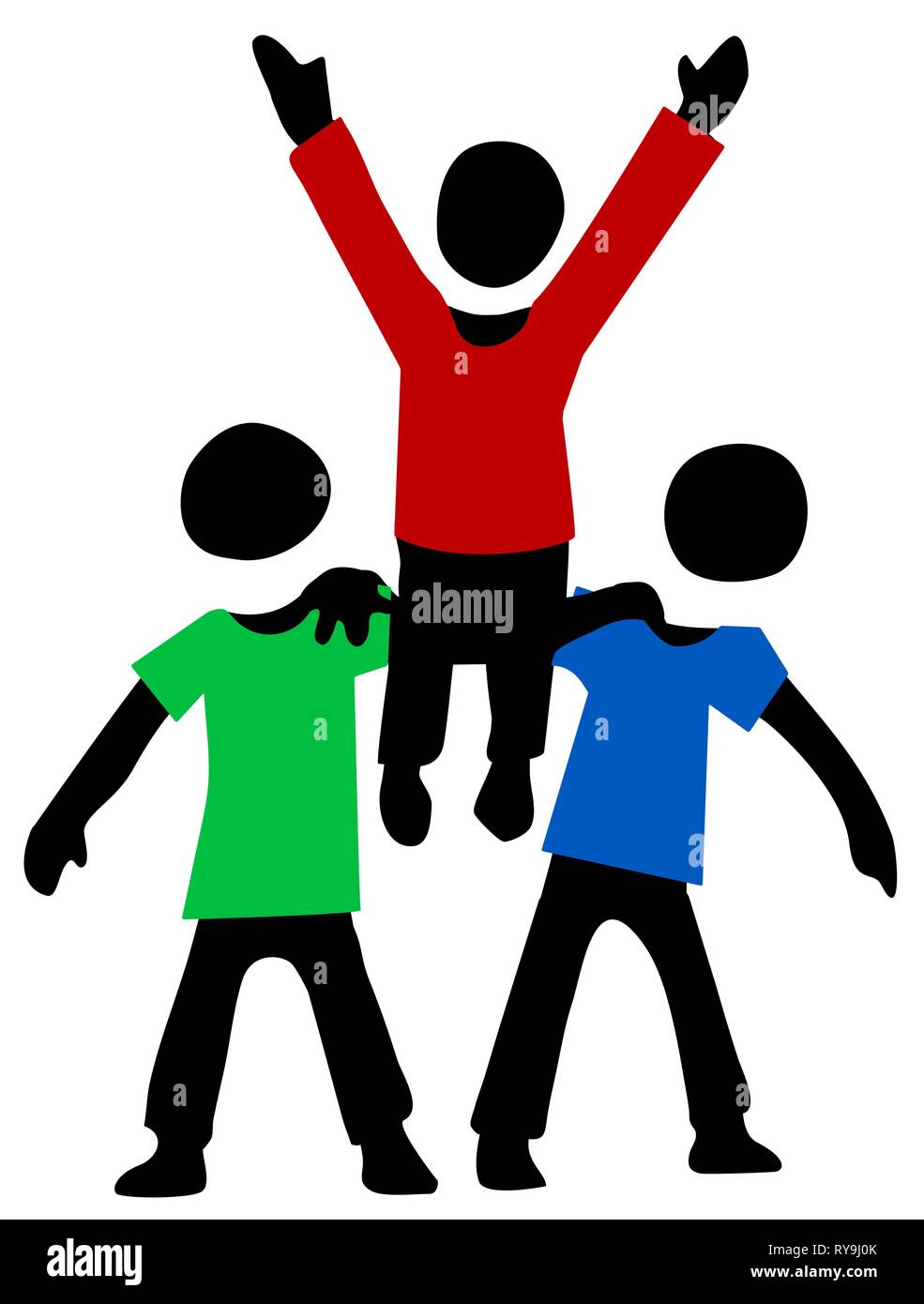 Amici sollevare figure cartoon, illustrazione vettoriale, orizzontale, isolato Illustrazione Vettoriale