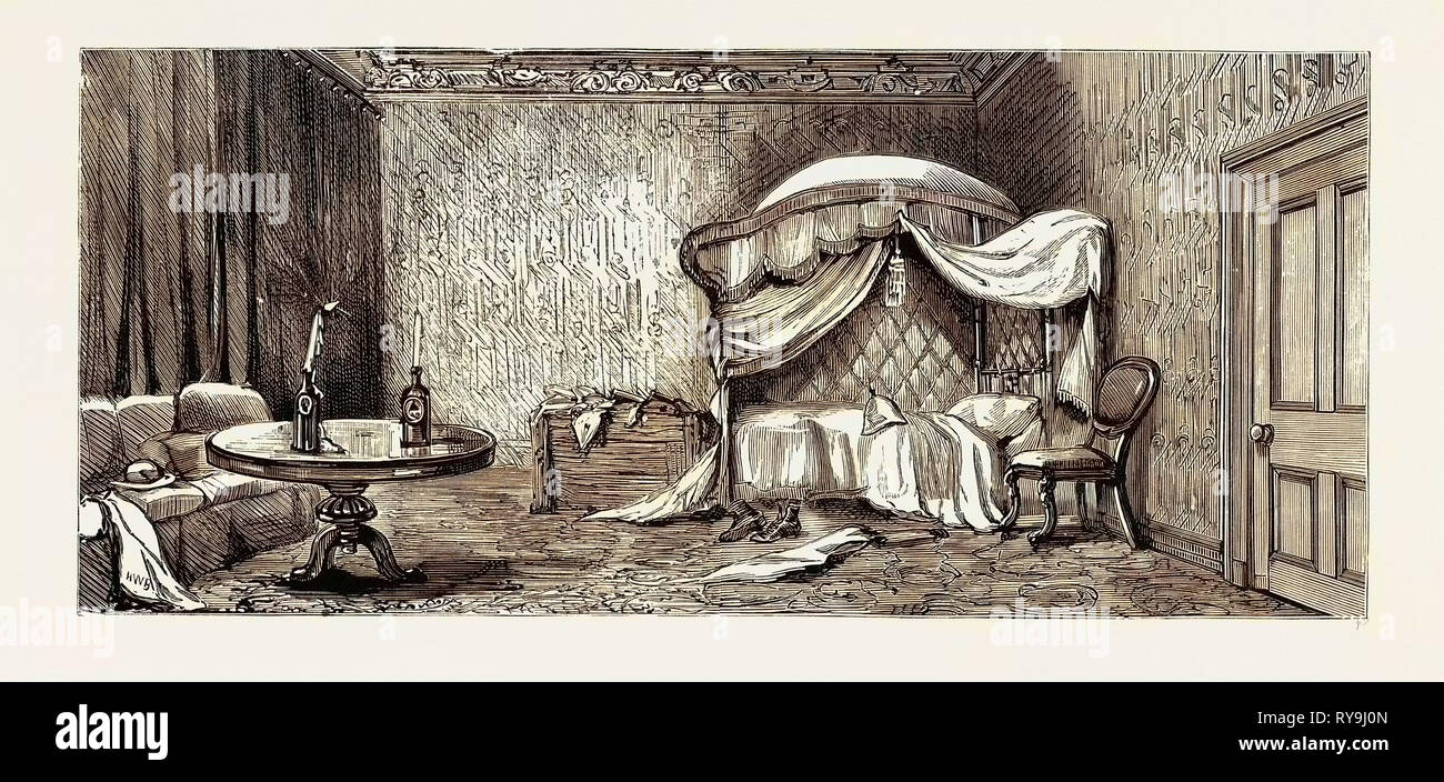 La guerra in Egitto: la professione di Alessandria: Arabi Pasha's camera da letto nell'Arsenale, ora occupati da ufficiali della marina e Marines Foto Stock
