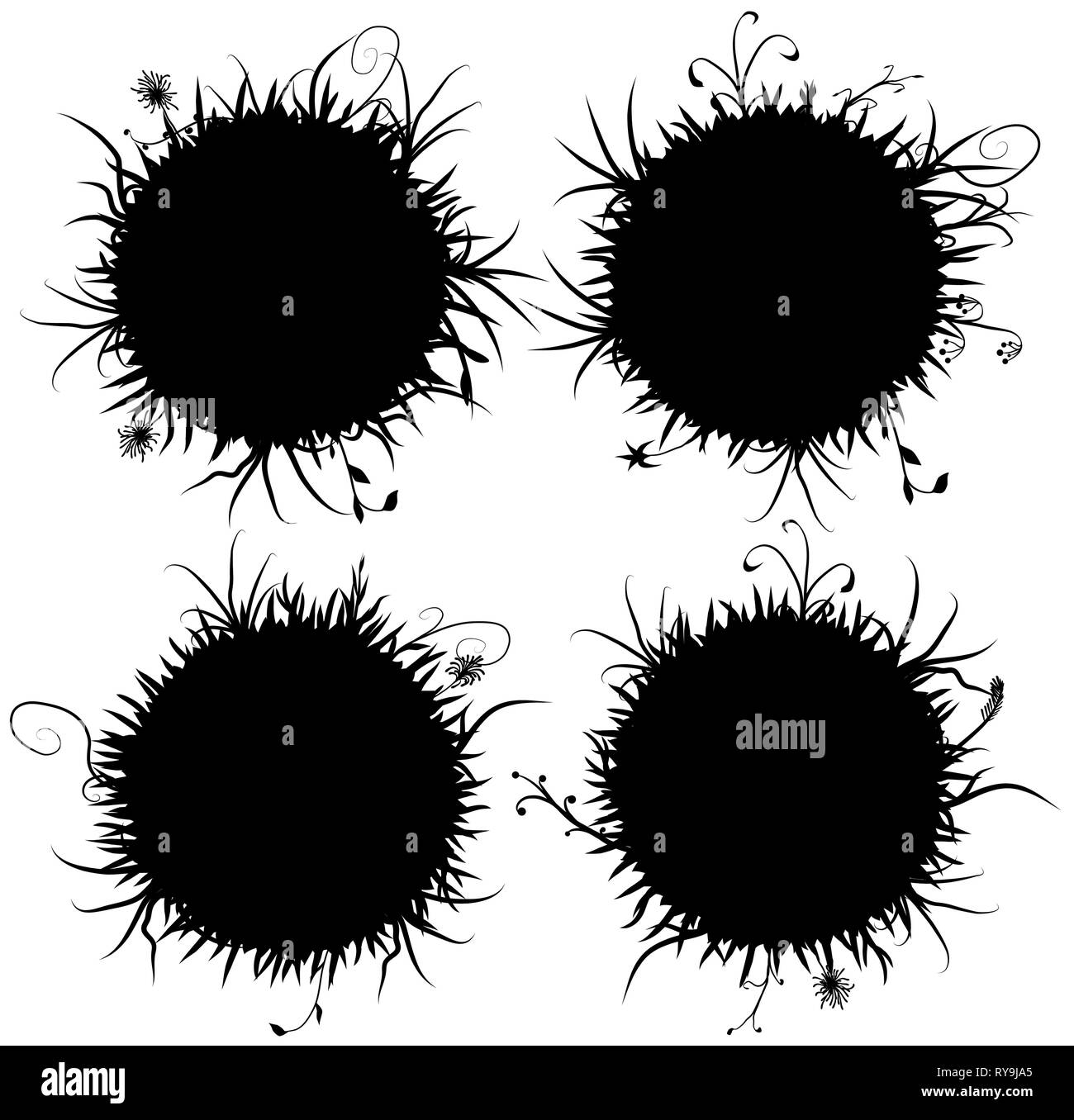 Sfera di erba quattro stencil silhouette nera, illustrazione vettoriale, orizzontale, isolato Illustrazione Vettoriale