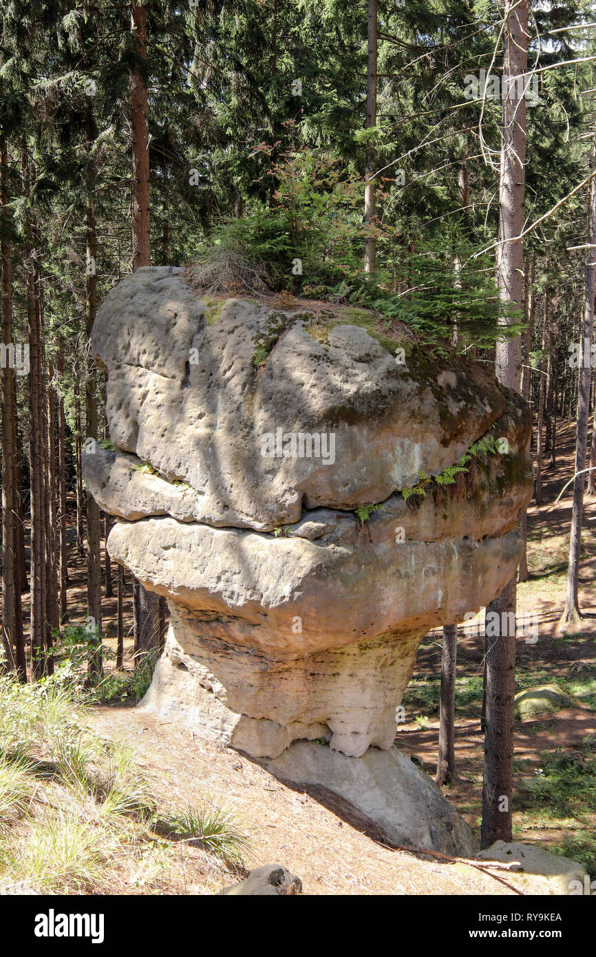 Rocce di gnomi massi anche di elfi originale in lingua polacca Krasnoludków Głazy - Preservare la natura delle formazioni rocciose bizzarre in Polonia Foto Stock