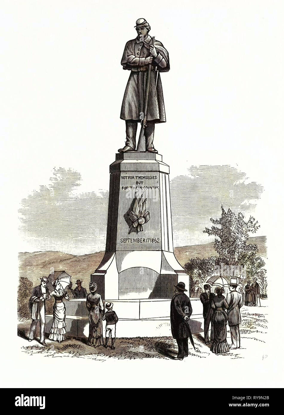 Maryland: Il Monumento al Cimitero Nazionale, Antietam, Unvailed XVII SETTEMBRE. Stati Uniti, incisione 1880 1881 Foto Stock