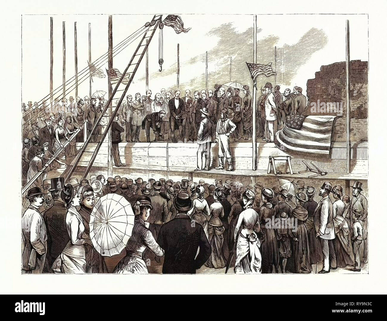 New York: la posa della Corner-Stone della nuova istituzione per il miglioramento delle istruzioni dei sordomuti, a Sixty-Eigth Street e Lexington Avenue, U.S., incisione 1880 1881 Foto Stock
