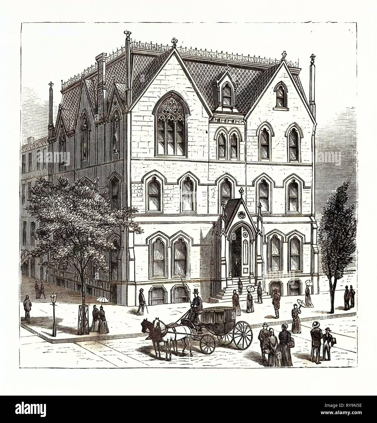 New York: la nuova residenza del cardinale M'Closkey, 1810 - 1885. Arcivescovo di New York dal 1864 fino al 1885. Stati Uniti, incisione 1880 1881 Foto Stock