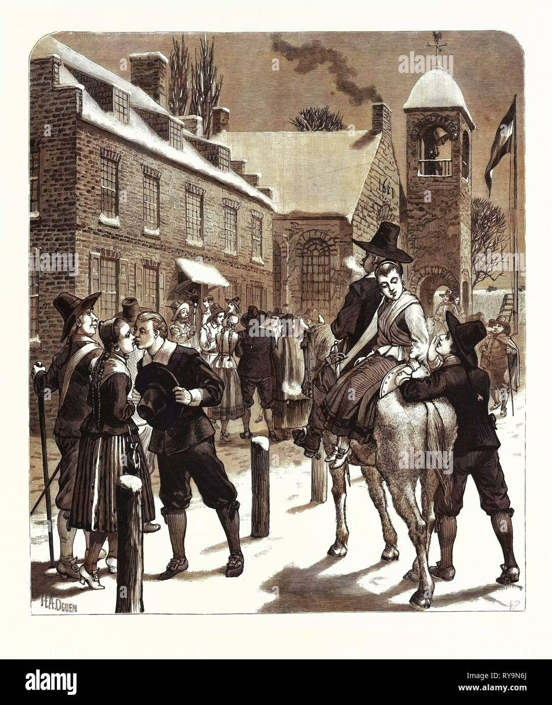 Nuovo Anno di chiamate nei giorni di Peter Stuyvesant, governatore di New Amsterdam (New York). Stati Uniti, incisione 1880 1881 Foto Stock