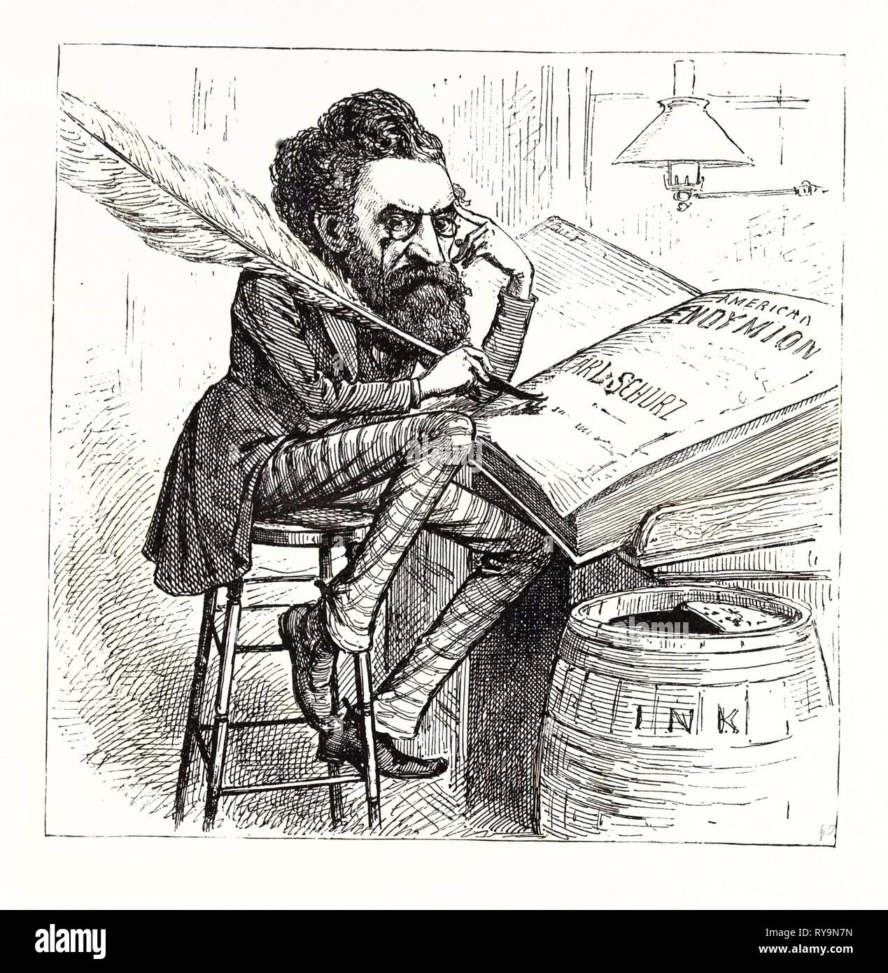 Desolante risultato di Beaconsfield più recenti prestazioni letteraria. Benjamin Disraeli, primo conte di Beaconsfield, 1804 - 1881, incisione 1880 1881 Foto Stock