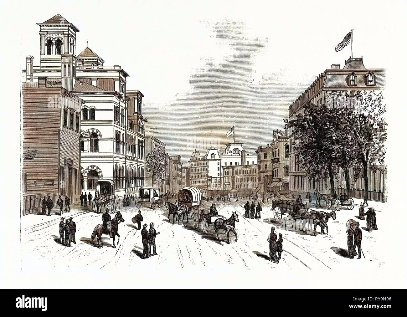 La Georgia, viste in Atlanta, il Phoenix città del Sud: Gli Stati Uniti Custom-House. Stati Uniti, incisione 1880 1881 Foto Stock