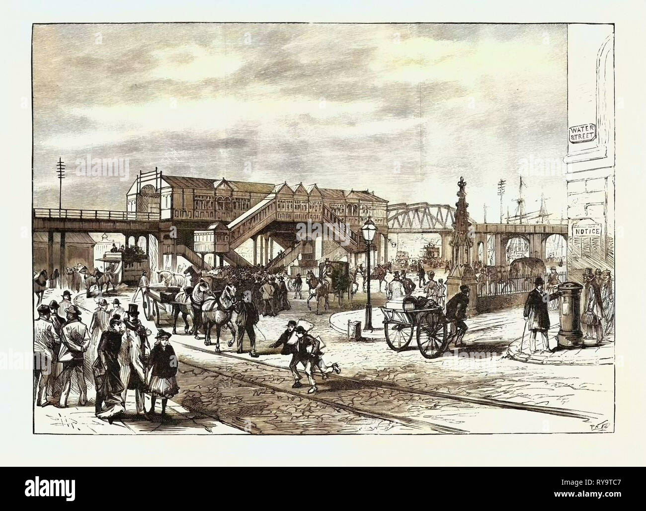 Apertura del Liverpool Docks Overhead elettrica ferroviaria: il molo centrale di testa Foto Stock