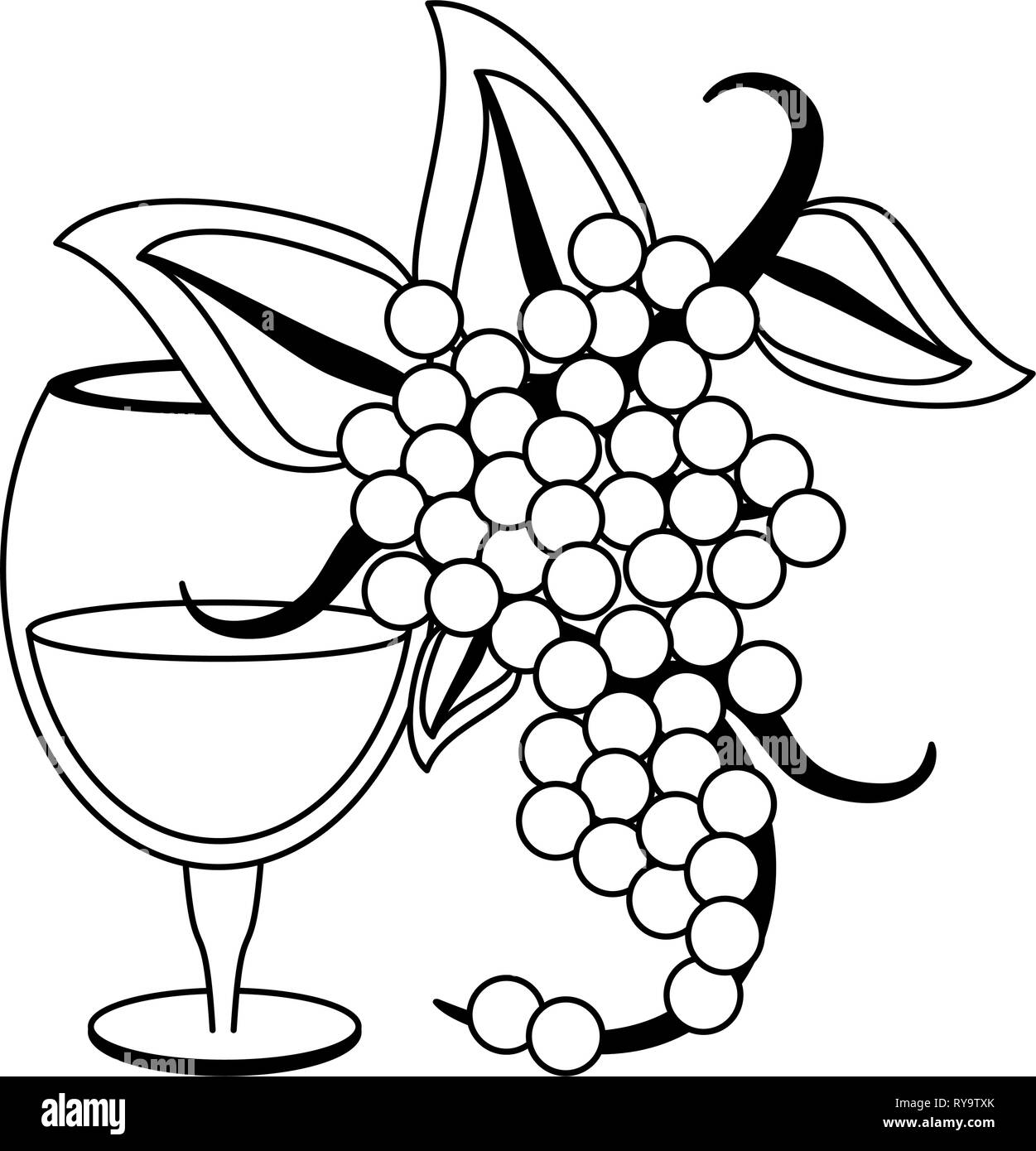 Vino e gastronomia concetto in bianco e nero Illustrazione Vettoriale