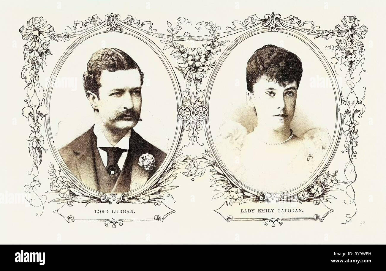 Il matrimonio del Signore Lurgan: Signore Lurgan e Lady Emily Cadogan, incisione del 1893 Foto Stock