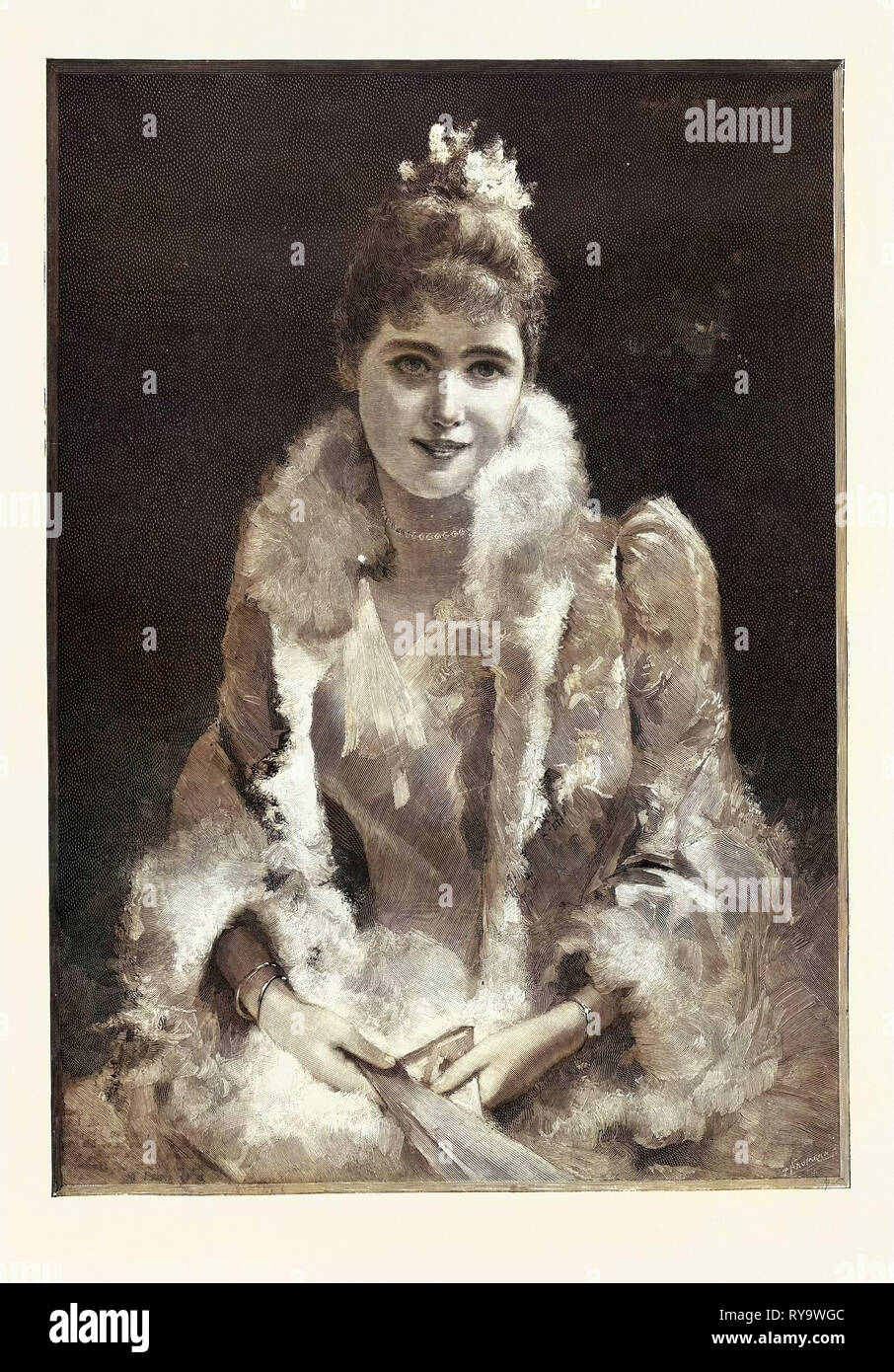 Alla Play, una signora presso il teatro, 1893 l'incisione Foto Stock