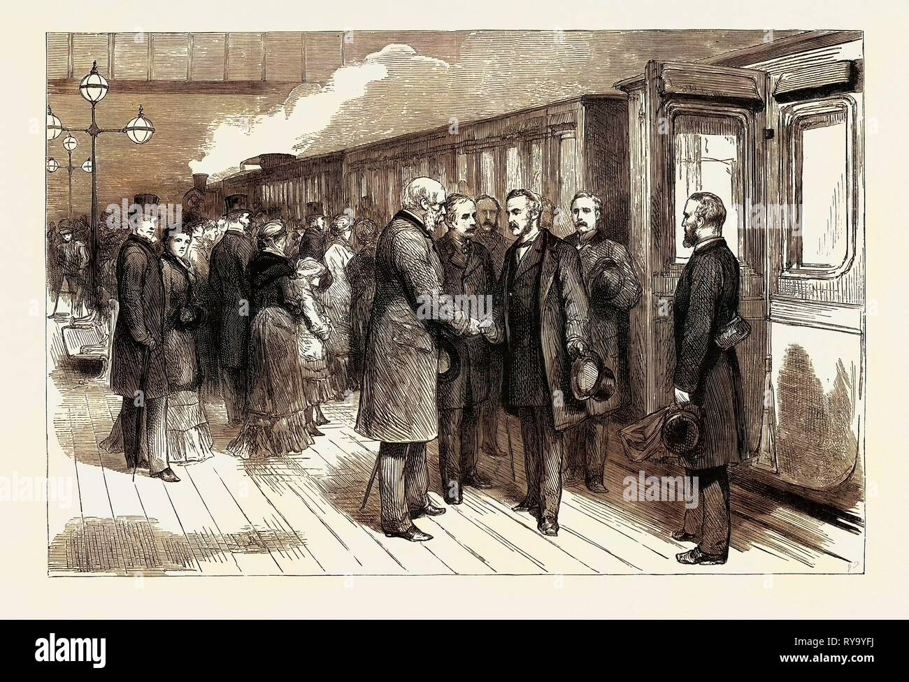 La Missione per il Soudan (Sudan) addio alla stazione di Charing Cross a Londra. In primo piano: il Duca di Cambridge General Gordon lord Wolseley e il Colonnello Stewart Foto Stock