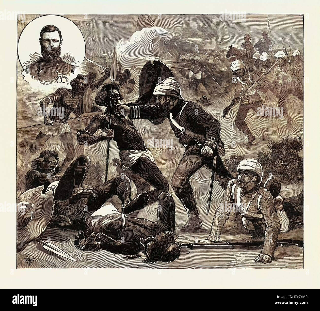 Capitano Arthur Knyvet Wilson V.C. R.N. In occasione della battaglia di Teb. Durante una delle cariche arabi sulla Piazza Britannica capitano Wilson R.N. Balzò verso la parte anteriore e anche se la sua spada era rotto egli impegnato in combattimento singolo con diversi del nemico. Ma per l'azione di questo funzionario Sir Redvers Buller pensa uno o più del suo distacco devono essere stati risparmiati da. per la sua cospicua coraggio in questa occasione capitano Wilson è stato premiato con la Victoria Cross Foto Stock