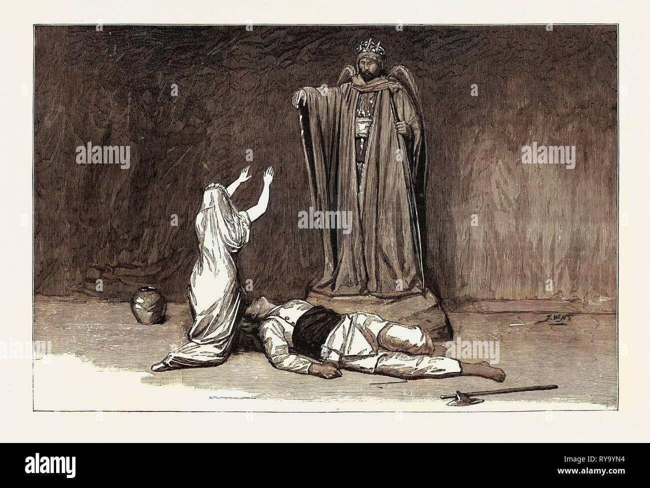 Indian Tableaux al Prince's Hall Piccadilly in aiuto delle Missioni Mediche per le donne di India. Il Tableaux illustrato la vita di una donna Indiana con scene della storia di Savitri come correlato nel Vedas: la morte di Satyavân Foto Stock