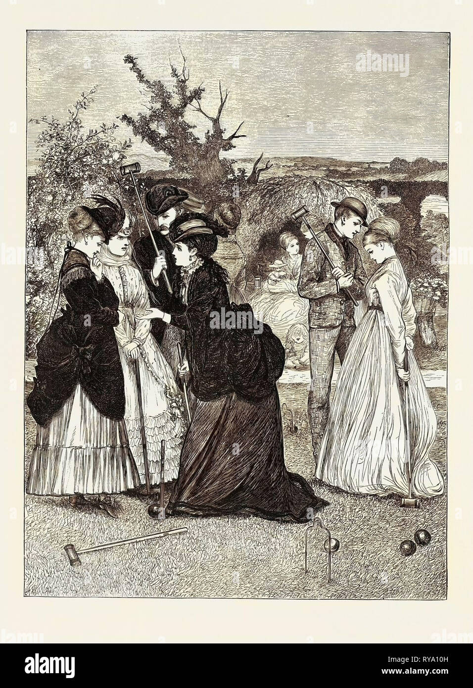 Un gioco di croquet, 1870 Foto Stock