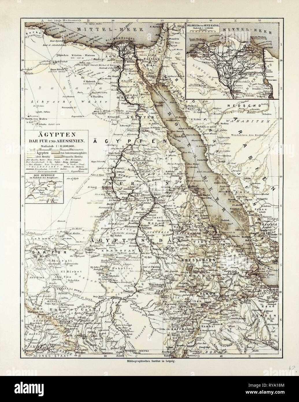 Mappa di Egitto Sudan 1899 Foto Stock