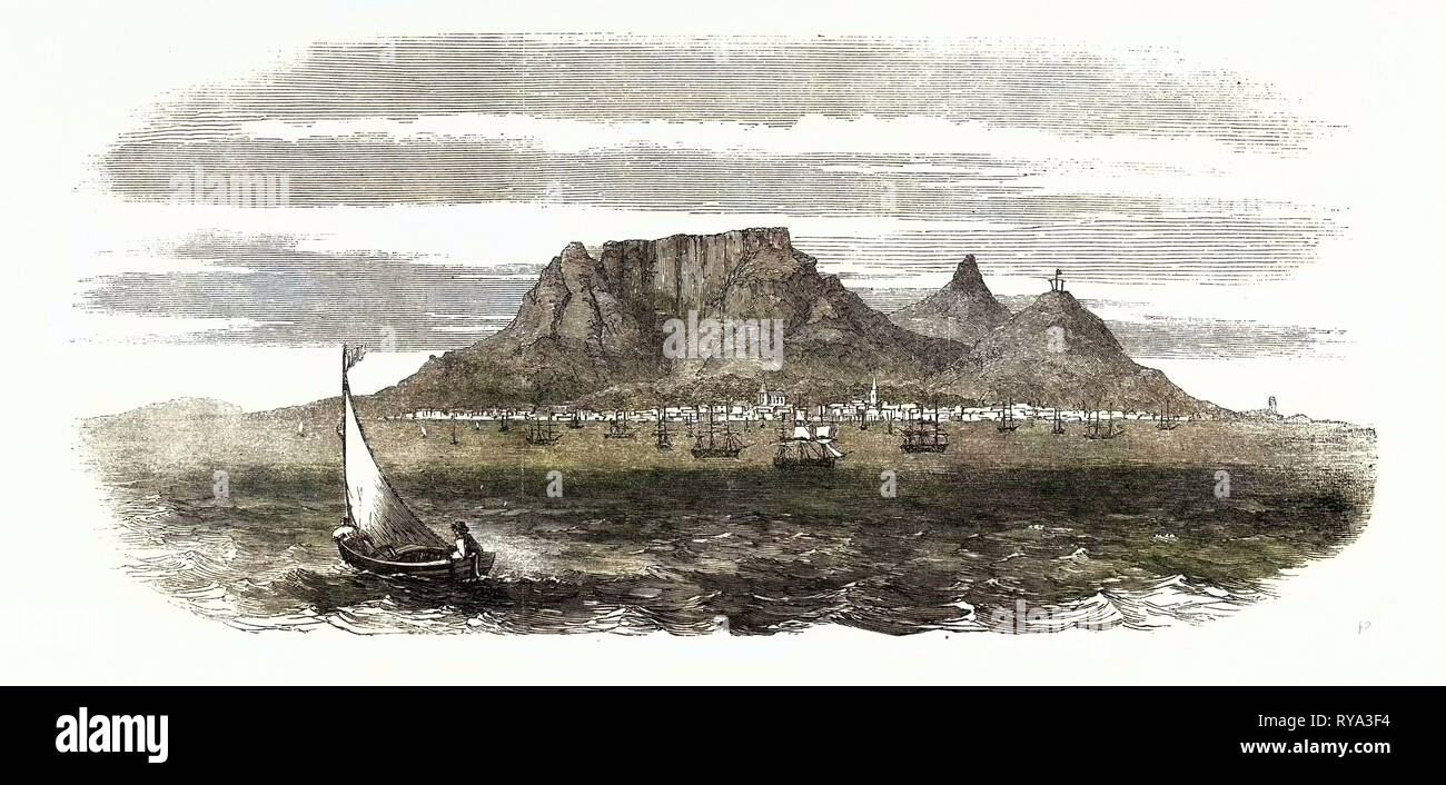 Table Bay e Table Mountain, Capo di Buona Speranza, 1860 Foto Stock