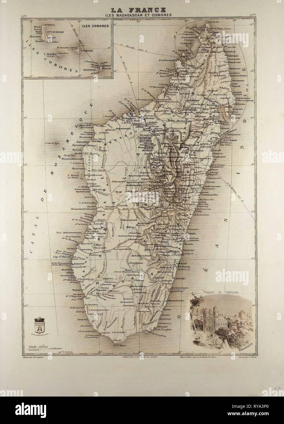 Mappa del Madagascar e delle Comore 1896 Foto Stock