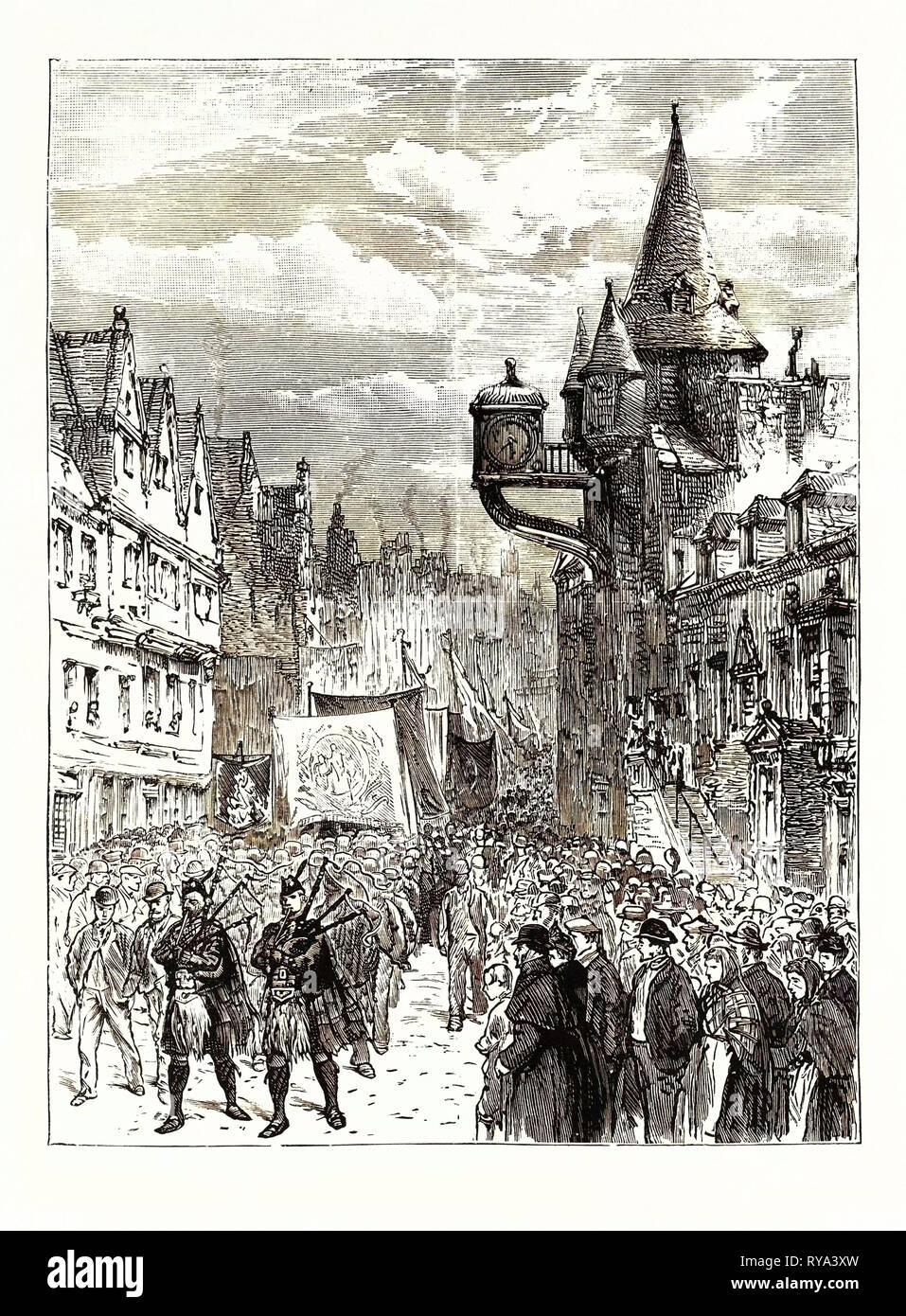 Il scioperi ferroviari in Scozia: una processione di riscontri Passare la Canongate Edinburgh Foto Stock