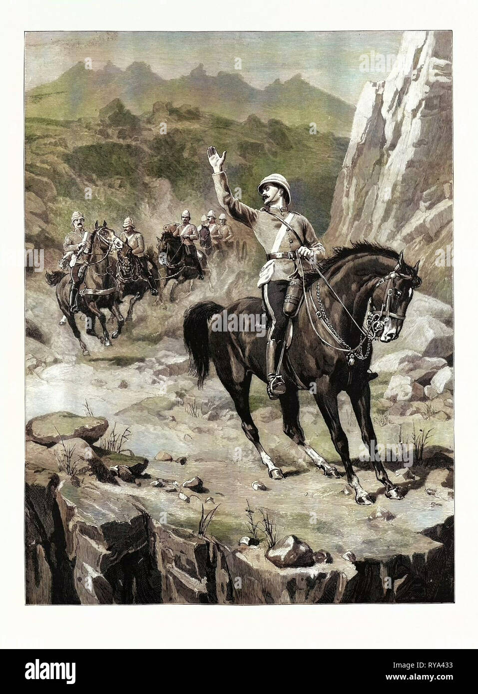 Halt: Artiglieria cavallo prendendo posizione sollevata in corrispondenza della bocca di un contaminano in India del Nord Foto Stock