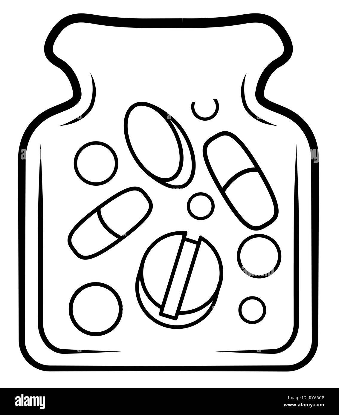 Pills bottiglia stencil nero, illustrazione vettoriale, verticale, isolato Illustrazione Vettoriale