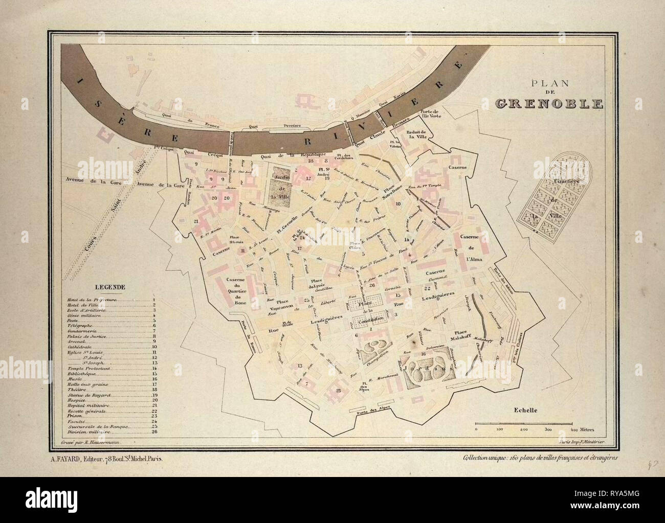 Mappa di Grenoble Francia Foto Stock