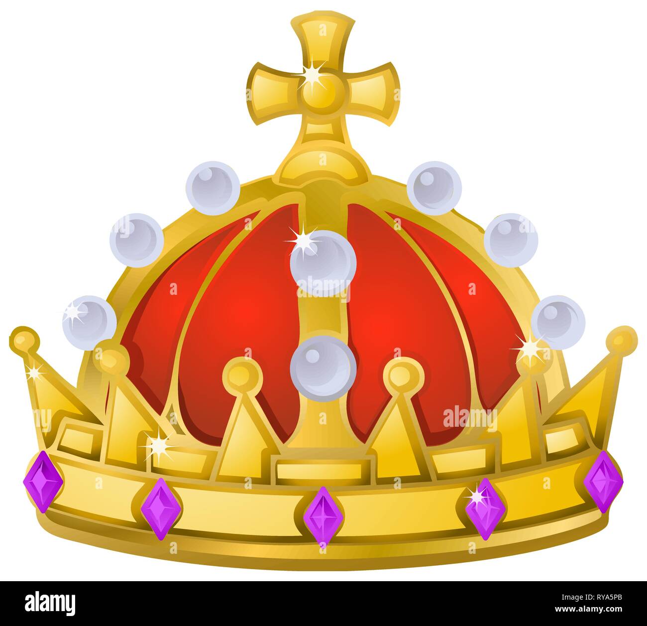Royal Crown golden, colore illustrazione vettoriale elemento di design, orizzontale su bianco, isolato Illustrazione Vettoriale