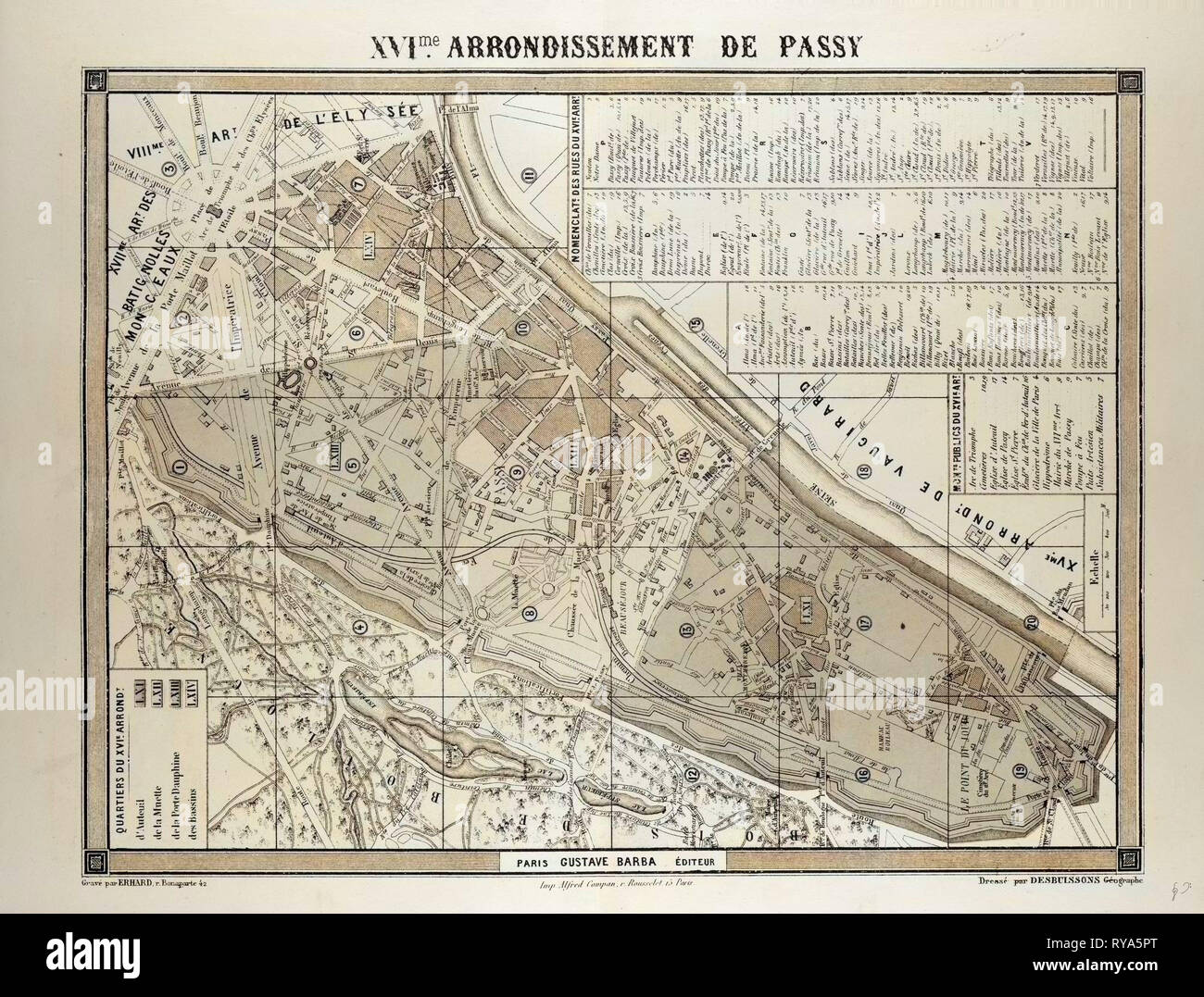 Mappa del XVI Arrondissement DE PASSY Parigi Francia Foto Stock