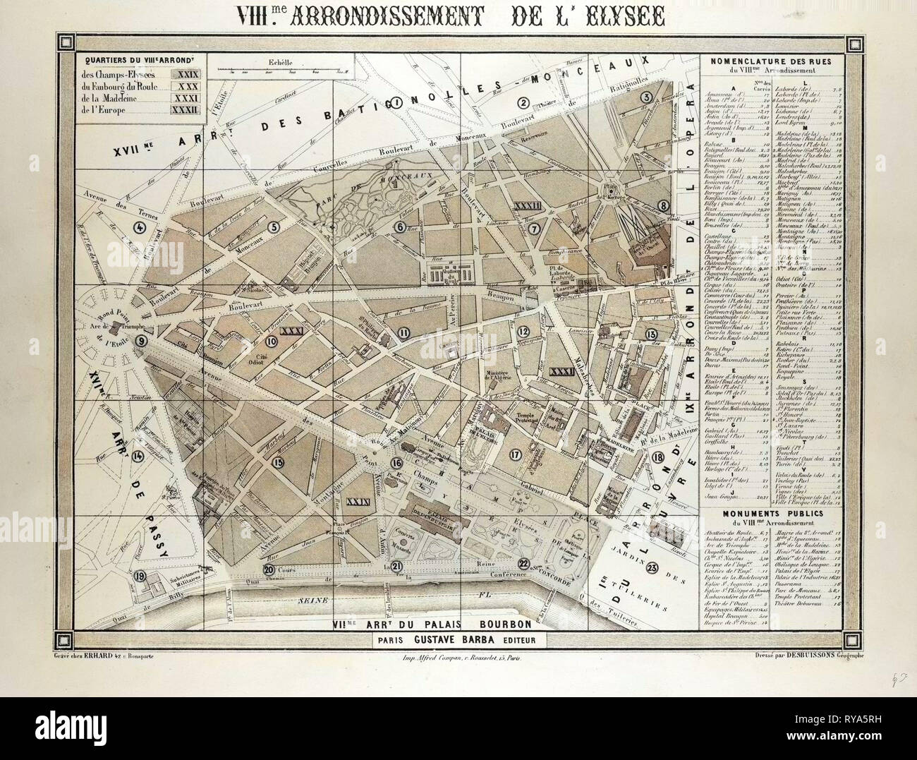 Mappa dell'ottavo arrondissement de L'Elysee Parigi Francia Foto Stock